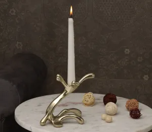 Portavelas de lujo chapado en oro para decoración del hogar, portavelas de Metal de aluminio y latón, alto para centro de mesa de boda, dos usos laterales - Product Image 1