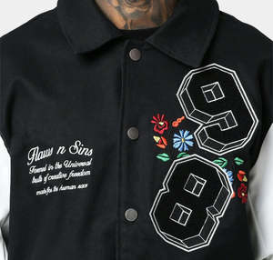 Custom Embroidered Patched Logo <b>Mens</b> Varsity Baseball <b>Jacket</b> | Canvas Stand Collar Leather Sleeves - Product Image 3