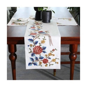 Assorted Solid Blue Vibrant Color Design With GOTS Certified Custom Embroidered Machine-wash 100% Pure Cotton <b>Table</b> <b>Runner</b> Sets - Product Image 2