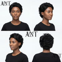 Perruque courte bob 13x4 Lace Frontal en cheveux humains, coupe pixie, ondulations naturelles pour femmes noires, respirante, pour usage quotidien