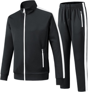 Veste et pantalon à fermeture éclair complète ensemble de survêtements noir et blanc costume d'entraînement coupe ajustée pour hommes veste et pantalon à fermeture éclair complète - Product Image 2