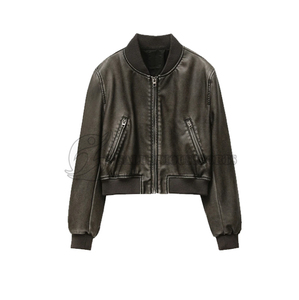 Blouson aviateur vintage en cuir véritable pour femme, logo personnalisé, streetwear tendance, respirant, imperméable, séchage rapide, hiver, extérieur - Product Image 1
