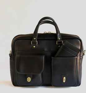 Sac à main pour ordinateur portable en cuir véritable noir pour homme, sac de messager vintage, sac de voyage d'affaires, sac de travail exécutif, 15 pouces - Product Image 1