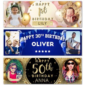 Bannières de fête d'<span class=keywords><strong>anniversaire</strong></span> personnalisées <span class=keywords><strong>avec</strong></span> nom et âge, décoration personnalisée, idées de fête, célébration commémorative, fournitures de fête minimalistes - Product Image 2