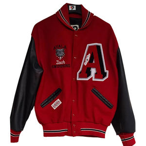 Veste universitaire pour homme de qualité supérieure OEM, bomber en laine avec manches en cuir de vache véritable, patchs personnalisés et broderie de lettres - Product Image 3