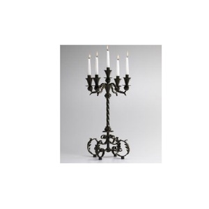 Large Shape Fancy <b>Candelabra</b> Set of 2 Premium Quality Forged Design Metal Wax Stick Holder and Stand Gold Color Shiny Polished - Product Image 2