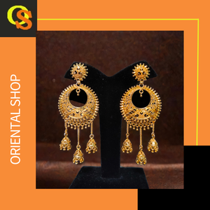 100% boucles d'oreilles de qualité supérieure de qualité d'exportation serties de boucles d'oreilles de style Jhumka plaqué or 22CT bijoux pour femmes - Product Image 2