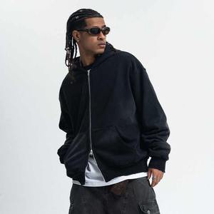 เสื้อมีฮู้ดฟอกสีกรดมีซิปสีดำว่างเปล่าออกแบบโลโก้ได้ตามที่ต้องการ - Product Image 3