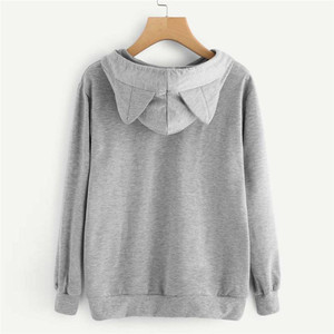 Jersey de manga larga con estampado de gato de otoño para mujer, Jersey de seda transpirable, cuello con capucha de talla grande para adultos - Product Image 5