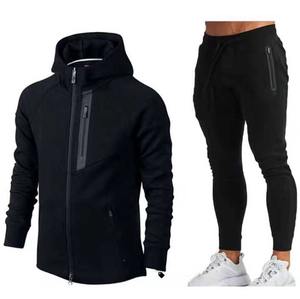 Ensemble deux pièces imprimé de logo personnalisé survêtements pour hommes vêtements d'entraînement 2 pièces jogging confortable couleur unie fermeture éclair à capuche costumes - Product Image 3