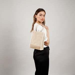 Sac fourre-tout Juco pour livres avec broderie décorative, en toile de couleur unie, doublure PVC, fermeture ouverte, portable - Product Image 2