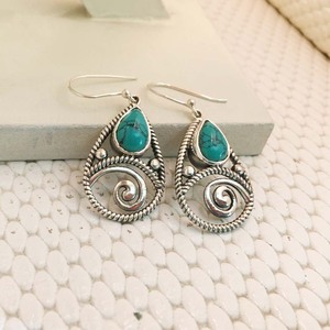 Venta al por mayor 925 Pendientes de plata esterlina con Turquesa Pera Piedra preciosa Diseñador Cabujón Diamante-para bodas - Product Image 2