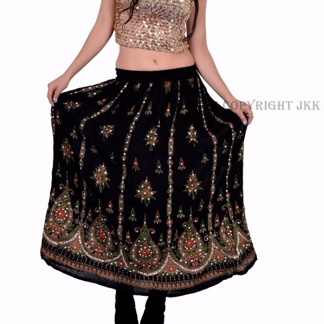 Jupe indienne en rayonne à paillettes, fait à la main, style Boho, Hippie, décontracté, travail, longue, brodée, enveloppante Tribal et postiche pour femmes, tendance