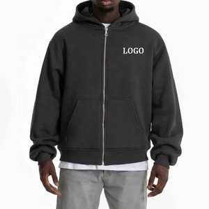 Sudadera con Capucha Lisa de Estilo Urbano con Bordado, Tejido Grueso 100% Algodón, Forro Polar, Cierre de Cremallera, Personalizable con Logotipo, Ecológica para Hombre - Product Image 6