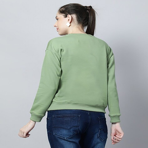 Sweat vert uni pour femme avec col rond manches longues personnalisable décontracté vêtements d'hiver imprimé logo en tissu tricoté sur le devant - Product Image 6