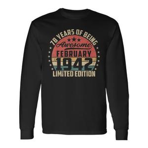 T-shirt vintage per il 78° compleanno di febbraio 1942, t-shirt promozionale a maniche lunghe per il 78° compleanno - Product Image 1