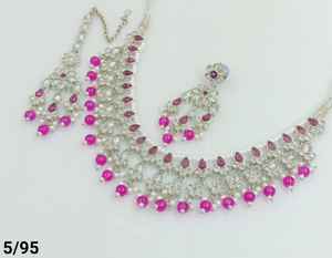 Nuevo diseño de flores Ad sin cortar plateado tradicional y de moda perla y Kundan tachonado gargantilla collar conjunto joyería conjunto Niña - Product Image 5