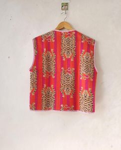Chaqueta acolchada con estampado de tigre indio Vintage hecha a mano, nuevo estilo bohemio, Chaleco de corte corto, mangas a rayas, tejido informal de invierno - Product Image 6