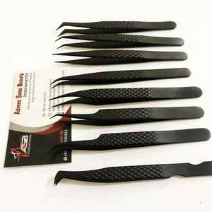 Pinzas de pestañas de agarre de diamante de acero inoxidable de alta calidad negro mate con logotipo personalizable herramienta de pestañas de volumen probada a mano - Product Image 4