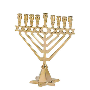 Latón Judío Religioso Acabado en oro Clásico Menorah Hanukkah Jewish Menorah 7 Arm Menorah 9 Arm Hanukkah Venta al por mayor Precio barato - Product Image 6
