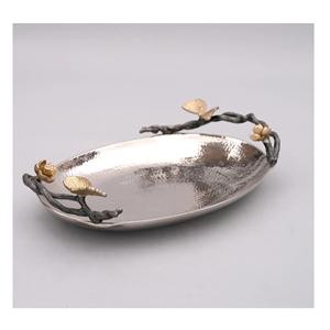 Bandeja de servicio ovalada plateada de aluminio de diseño moderno para bodas y cenas de Ramadán con características decorativas - Product Image 2