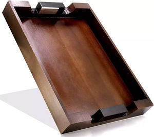 Plateau/support en bois avec poignée en métal, rectangulaire, appareil de cuisine, plateau décoratif pour aliments, restauration rapide, thé, café - Product Image 1