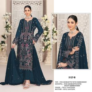 Georgette de renard lourd avec broderie multi-fils et travail manuel avec fond en soie Stanton et costume dupatta pour femme - Product Image 4