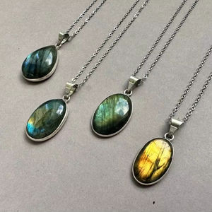 Collier Labradorite Pendentif Labradorite Naturelle Argent Bijoux Gemme Cadeau pour Homme et Femme - Product Image 1