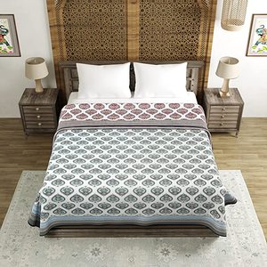 Manta reversible con estampado de bloques de mano Dohar de algodón tamaño King con motivos grises - Product Image 1