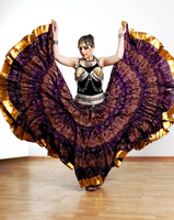 Jupe bohème tribale fusion faite à la main pour femmes, lehenga de danse bohème lourd avec bordure dorée, imprimé multi-couches