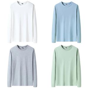 T-shirts à manches longues en coton pour hommes, col rond, vierges, écologiques, respirants, grandes tailles M-6XL, 12 couleurs, couleur unie, vente en gros, automne - Product Image 2