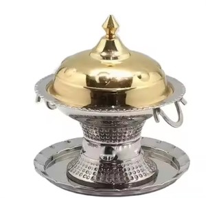 Gulf Arab Style Metal Creamer Pot Date Bowl en oro grabado Look para boda Hotel Table Top Dry Fruits Serving Date Bowl - Product Image 3