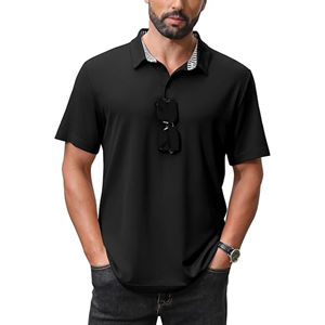 Polo à manches courtes pour hommes, motif solide, col classique avec fermeture à bouton, logo personnalisé décontracté d'affaires pour le bureau - Product Image 1