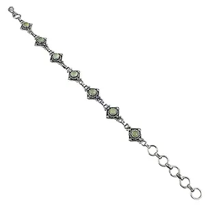 925 <b>Silver</b> Fashion <b>Beaded</b> <b>Bracelet</b> with Green Gemstone Women's Daily Wear Jewelry - Product Image 1