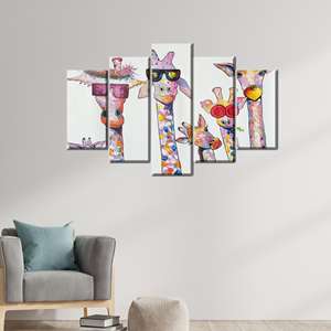 Tableau sur toile imprimé Famille de girafes - Art mural animalier élégant, lot de 5 : Gallery Wrap - Product Image 1