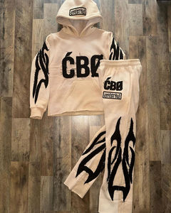 Ensemble de jogging décontracté personnalisable 500 GSM effet vieilli avec sweat à capuche et pantalon de survêtement assorti 100% coton motif uni hiver - Product Image 2