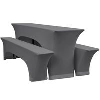 Juego de 3 piezas lavable gris oscuro de 220x50x70cm, cubierta elástica tejida para mesa de jardín, banquete, cerveza y banco, mantel.