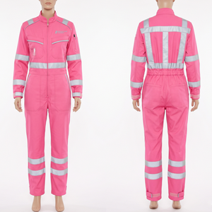 Combinaison de travail pour femmes, uniforme professionnel, 245 GSM, tissu sergé en polycoton bleu, design avec panneaux réfléchissants, broderie personnalisée, impression, logo tissé - Product Image 6