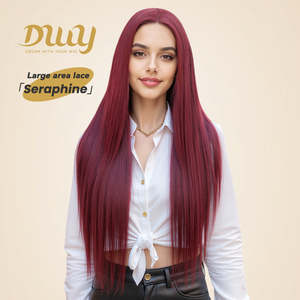 Seraphine-DWY 28-Inch Silky Straight Burgundy Lace Front <b>Wig</b> 13x6 Free Part with Transparent Lace - Product Image 1