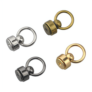 Connecteur à vis en laiton massif plaqué, avec rivet clouté en cuir, boule de traction et anneau torique rond, vis en cuir argentée - Product Image 1