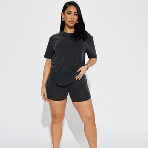 Alta calidad 100% algodón mujeres Elegante ropa casual verano Tops venta al por mayor Yoga pantalones cortos de gran tamaño de peso pesado para mujeres - Product Image 1