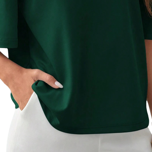 Blusa informal holgada de manga media para mujer, camisa de punto suave con cuello redondo de color liso, blusa de moda para el día a día, para primavera y verano - Product Image 5