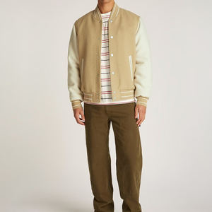 Veste de baseball varsity de haute qualité, style streetwear, pour homme, tissu respirant en polyester/coton, couleur personnalisée, devant uni - Product Image 4