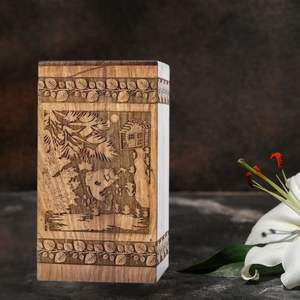 Premium Handcrafted Eco-Friendly <b>Wooden</b> Urn <b>Box</b> Brass Inlay for Pet Ashes Elegant Classic Rectangle Memorial Keepsake Durable - Product Image 3