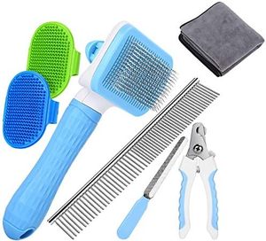 Pet Grooming Brush Set Dog Cat Hair Removal Comb Deshedding Mitt <b>Nail</b> Clipper Scissors Glove Kit Boar Bristle Plastic Handle - Product Image 1
