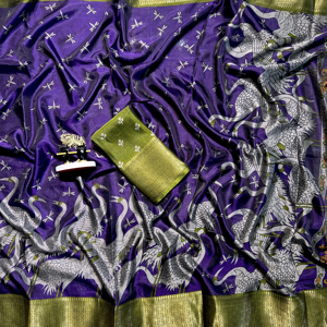 Dola jazi Saree Sari trabajo de bordado múltiple con blusa de trabajo para correr viscove jazi Patta - Product Image 1