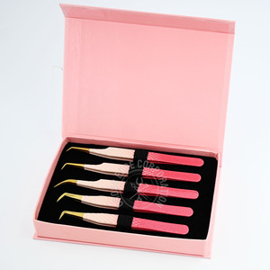 Curved Lash Applicator Tweezers Fiber Tip Lash Extension Tweezers Red <b>Blush</b> Color Individual Hand Made Fan Eyelashes Tweezer - Product Image 1