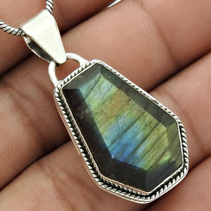 Pendentif en forme de cercueil en pierre précieuse Labradorite de feu bleu naturel 925 bijoux bohèmes faits à la main en argent Sterling prix d'usine direct - Product Image 1