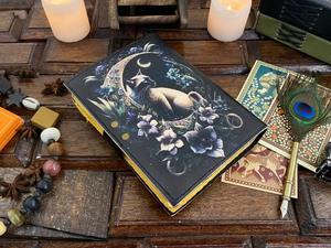 Grimoire Cat Leather Journal Notebook Sketchbook Book of Shadow Witch Wiccan Journal Regalos hechos a mano para Halloween - Product Image 3
