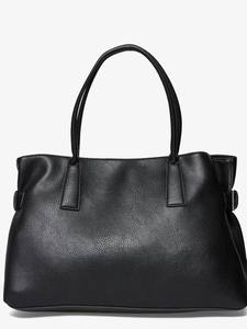 Black Leather Fashion Candy Tote Bag Women Large Work <b>Handbag</b> Two <b>Straps</b> Zipper Closure Soft Pebbled Satchel Gift - Product Image 4